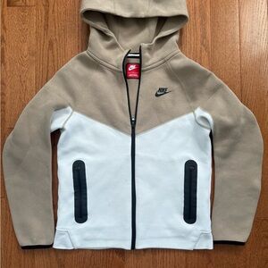 Nike Tech Kids Hoodie - Tan and White with Black Accents